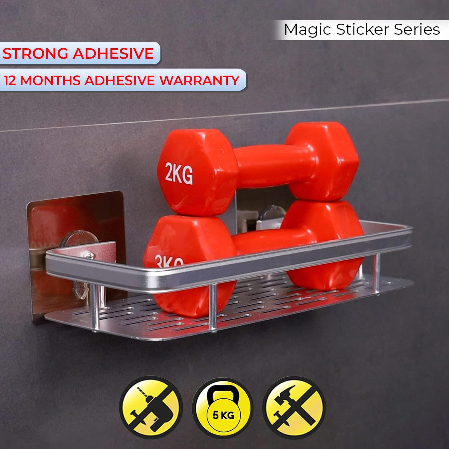 Magic Sticker Series No Drill High Grade Aluminium Kitchen Bathroom Shelf Rack - HOKIPO | Har Ghar ka Humsafar