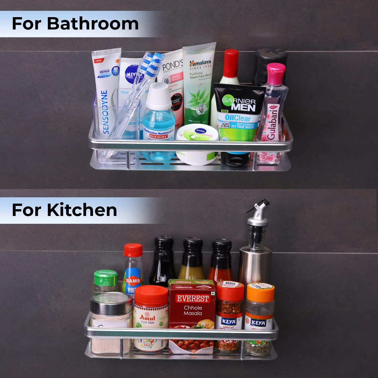 Magic Sticker Series No Drill High Grade Aluminium Kitchen Bathroom Shelf Rack - HOKIPO | Har Ghar ka Humsafar