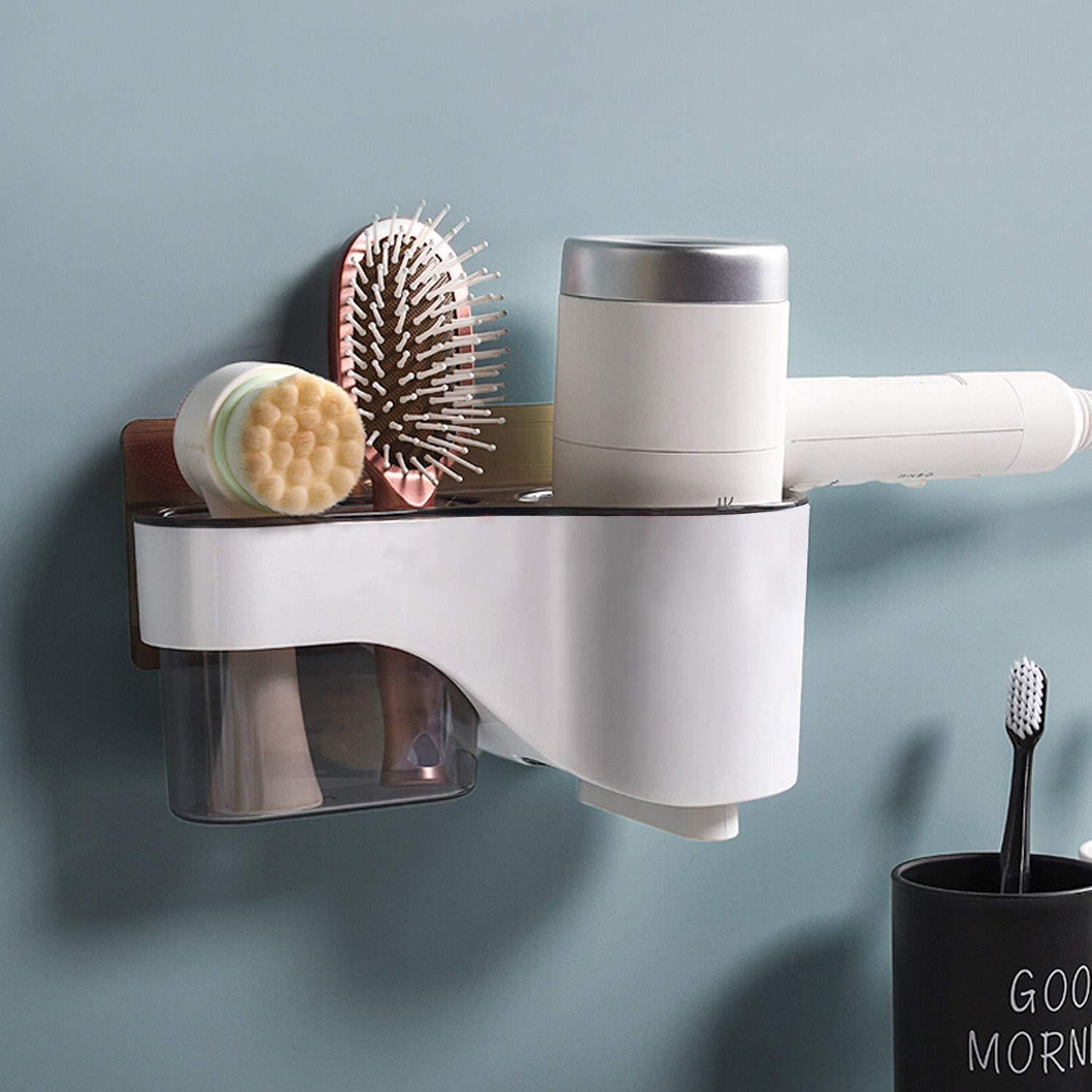 Magic Sticker Series Self Adhesive Bathroom Hair Dryer Rack with Storage - HOKIPO | Har Ghar ka Humsafar