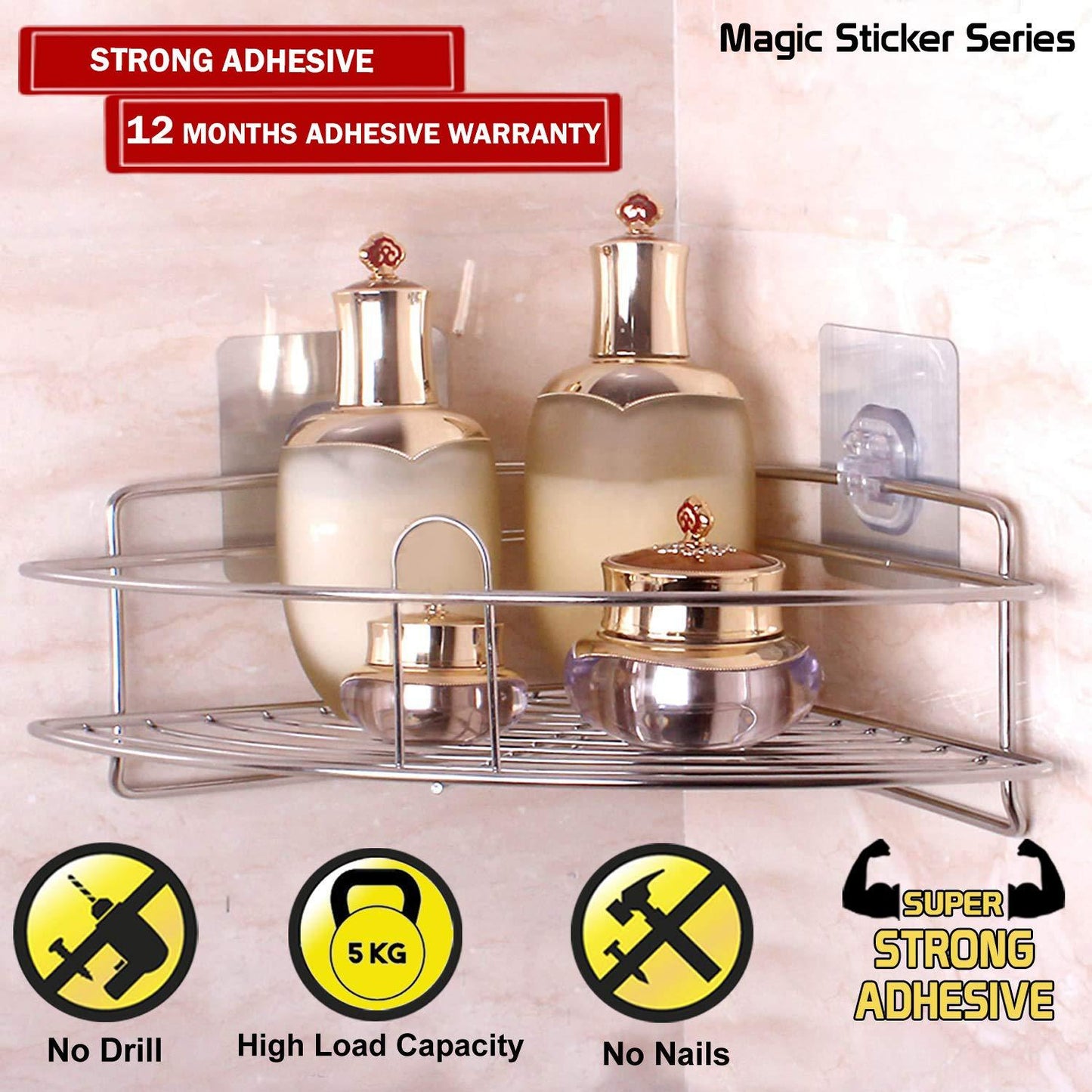 Magic Sticker Series Self Adhesive Kitchen Bathroom Corner Rack Shelf - HOKIPO | Har Ghar ka Humsafar