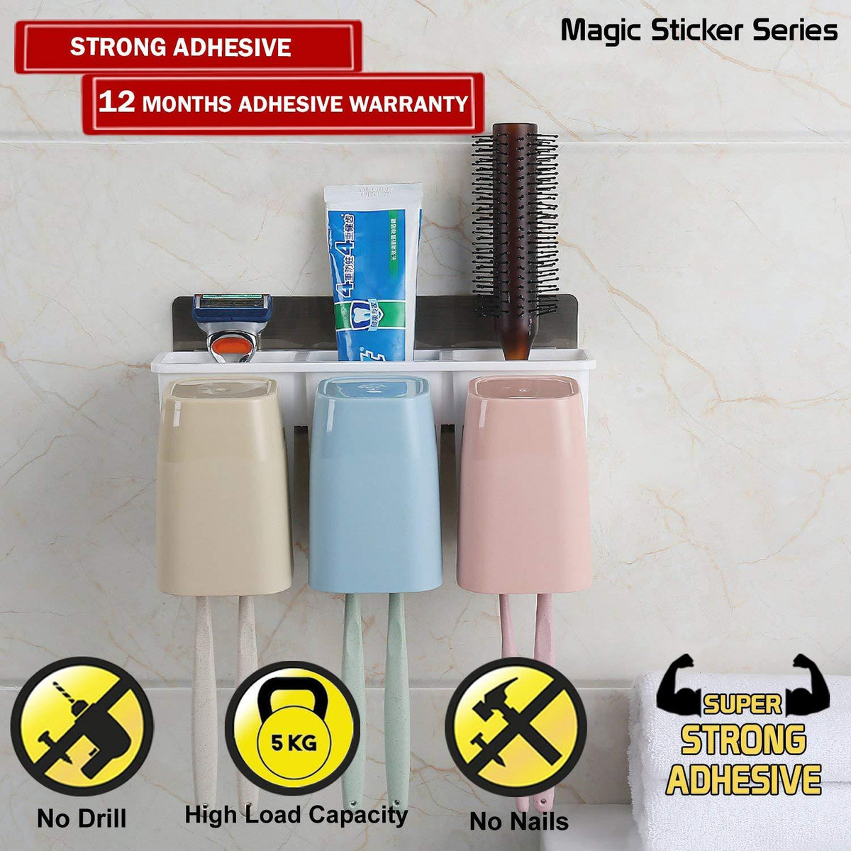 Magic Sticker Series Wall Mounted Bathroom Brush Holder​ | HOKIPO