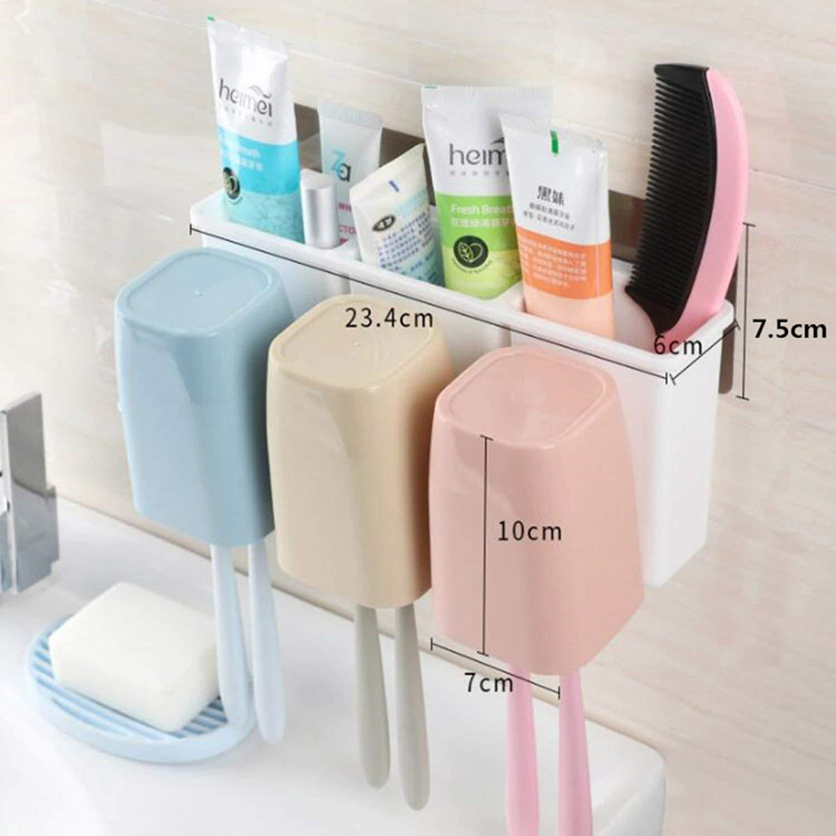Magic Sticker Series Wall Mounted Blue, peach and grey colour Brush Stand​ | HOKIPO