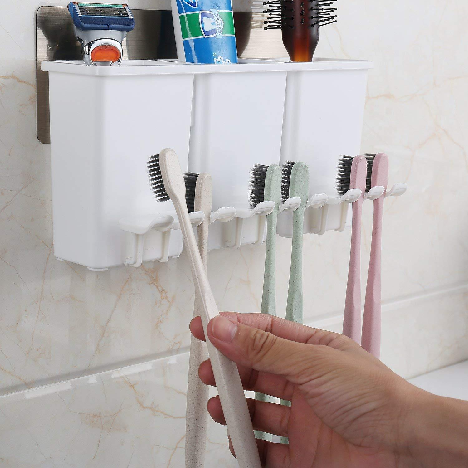 Magic Sticker Series Wall Mounted Bathroom Toothbrush Holder Stand - HOKIPO | Har Ghar ka Humsafar