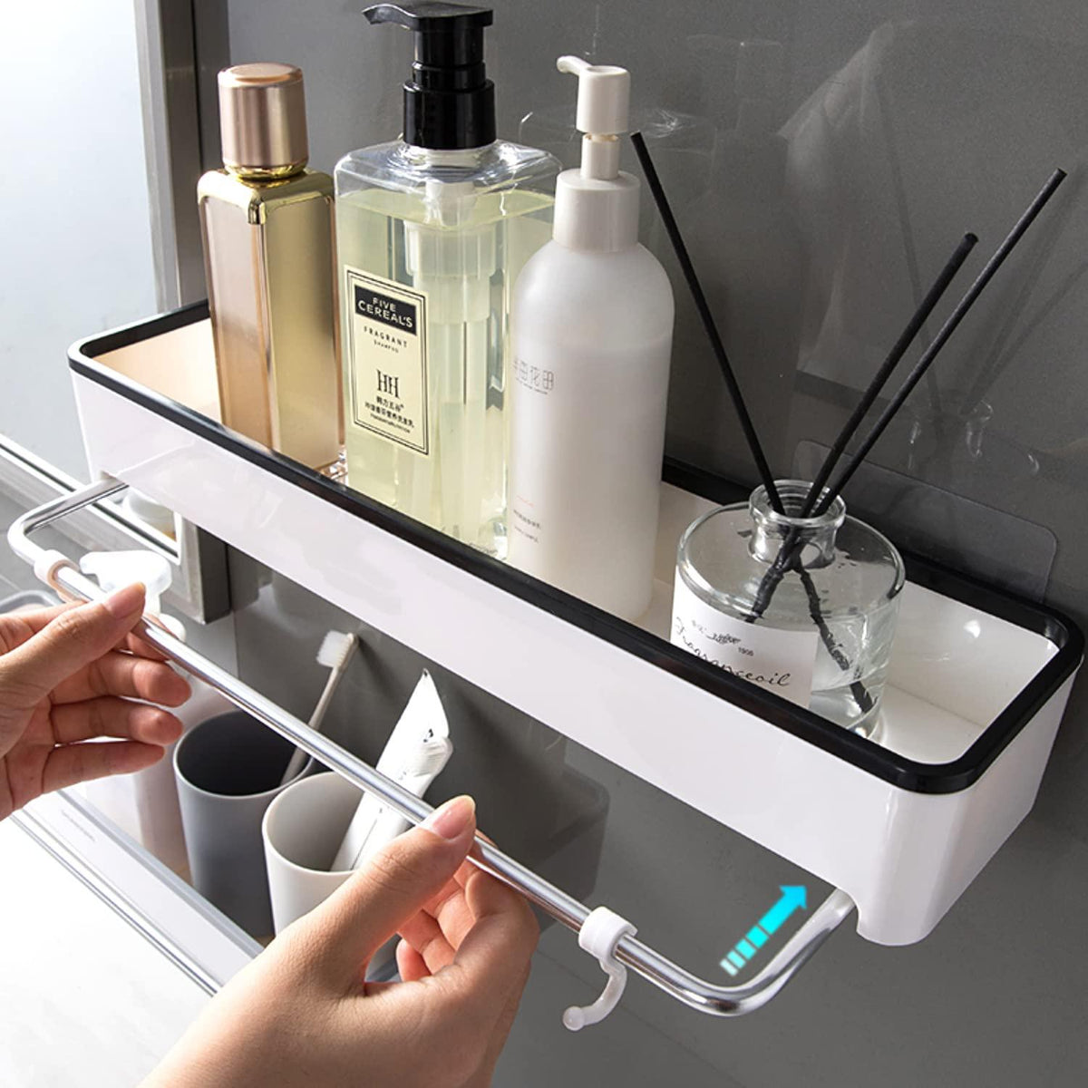 Wall mounted bathroom storage shelf for shampoo, hand wash and other bathroom accessories | HOKIPO