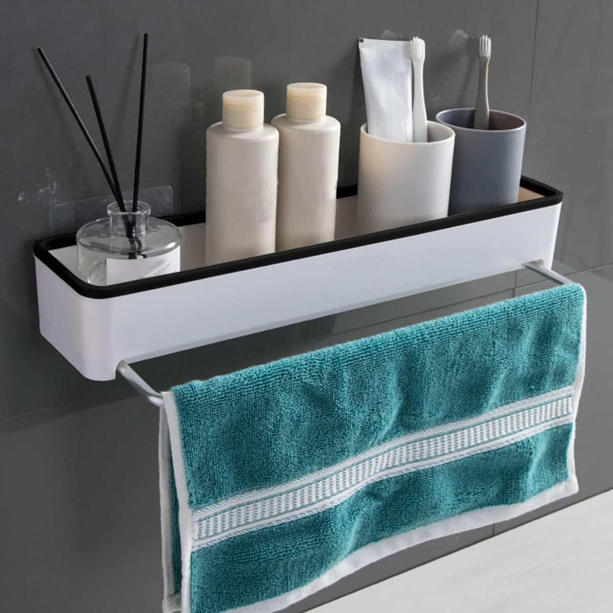 Bathroom shelves plastic​ with towel rod | HOKIPO