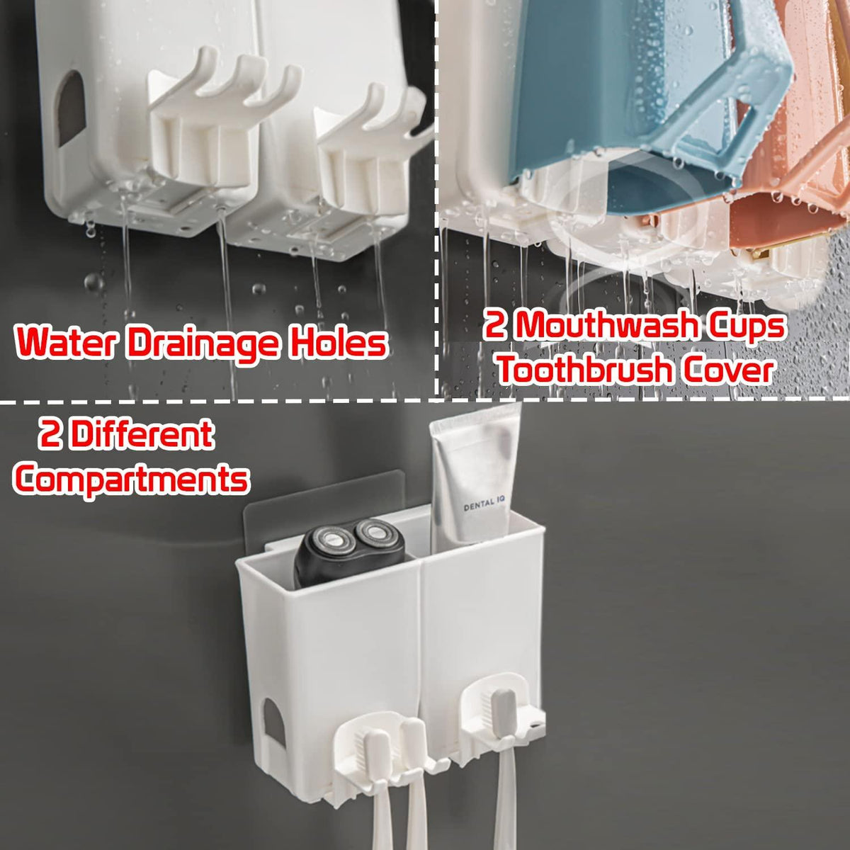 Brush Holder stand with drainage holes and two compartments | HOKIPO