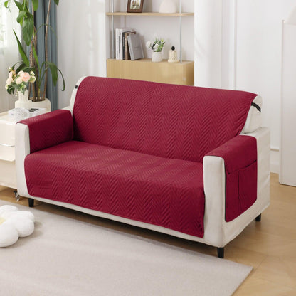 Maroon Quilted Sofa Mat Cover with Pockets | Non Slip & Full Fitted | 1/2/3 Seater - HOKIPO | Har Ghar ka Humsafar