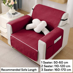 Maroon Quilted Sofa Mat Cover with Pockets | Non Slip & Full Fitted | 1/2/3 Seater - HOKIPO | Har Ghar ka Humsafar