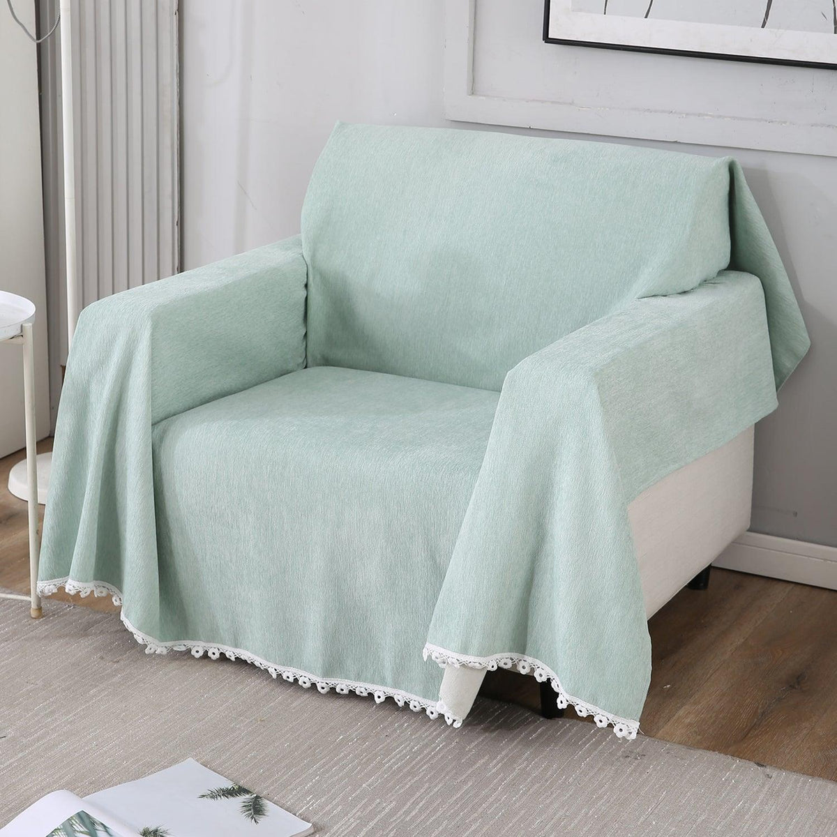 Mint colour chenille sofa throw cover
