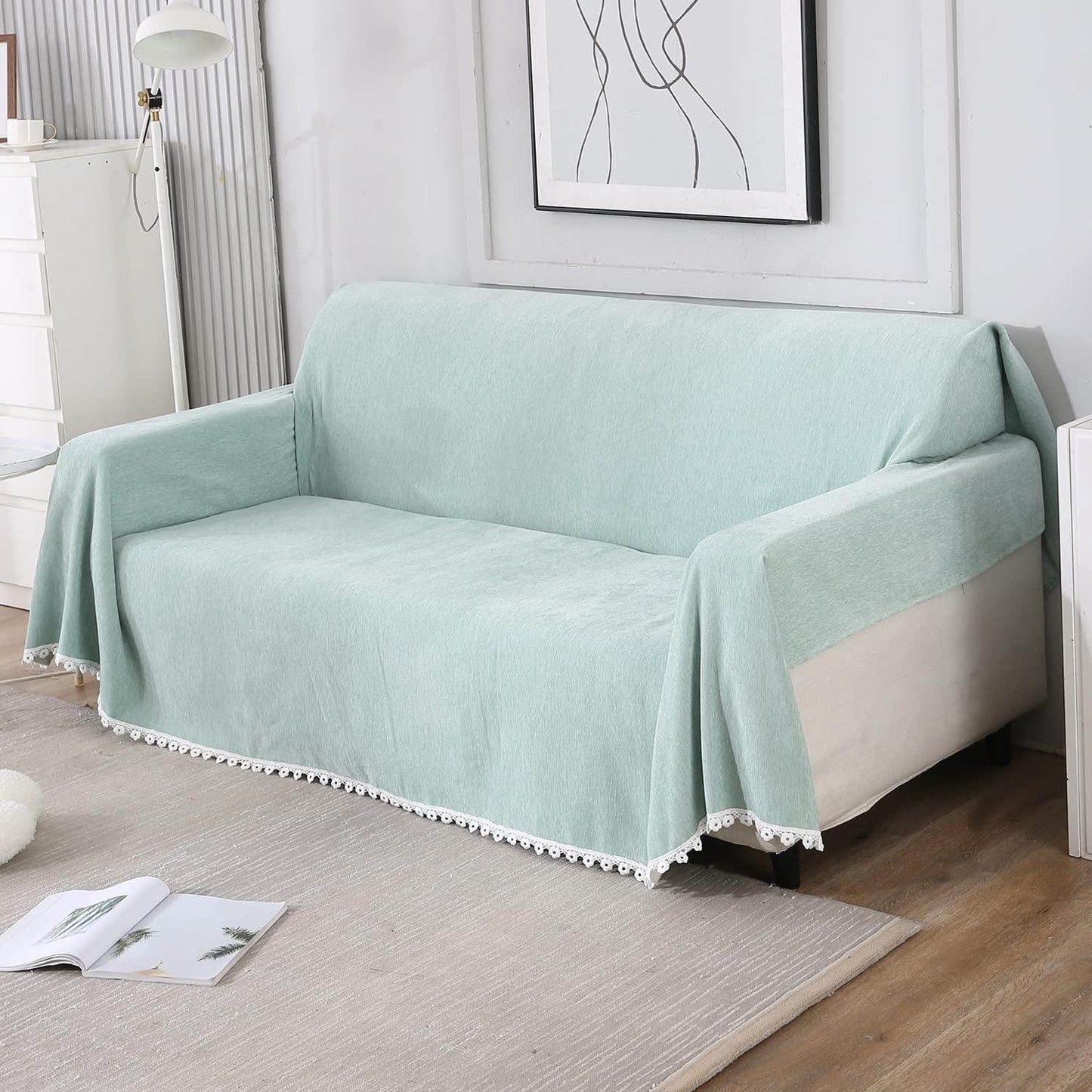 Mint Soft and Pet Friendly Chenille Sofa Throw Cover - HOKIPO | Har Ghar ka Humsafar