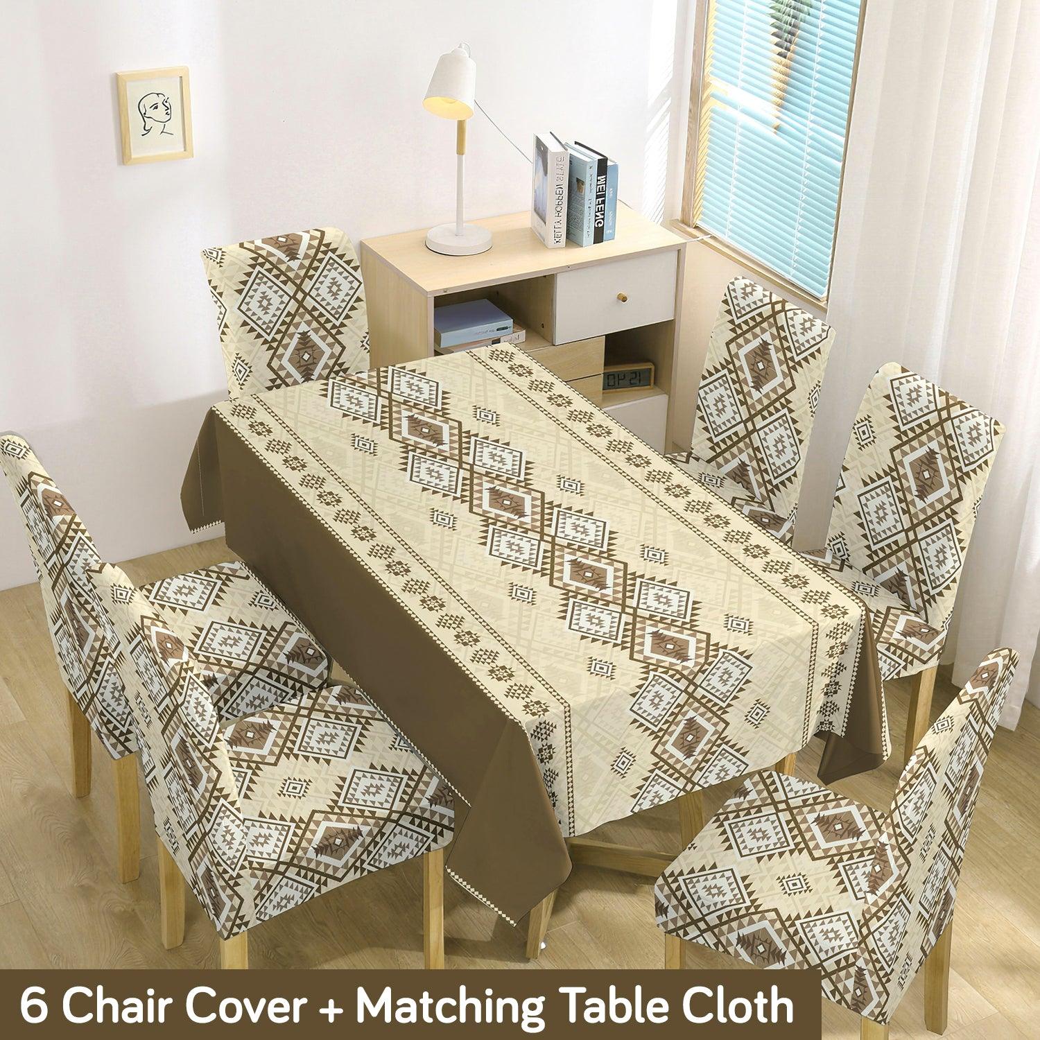 Moss Brown Printed Dining Table Cover with Chair Covers | 4/6 Seater - HOKIPO | Har Ghar ka Humsafar