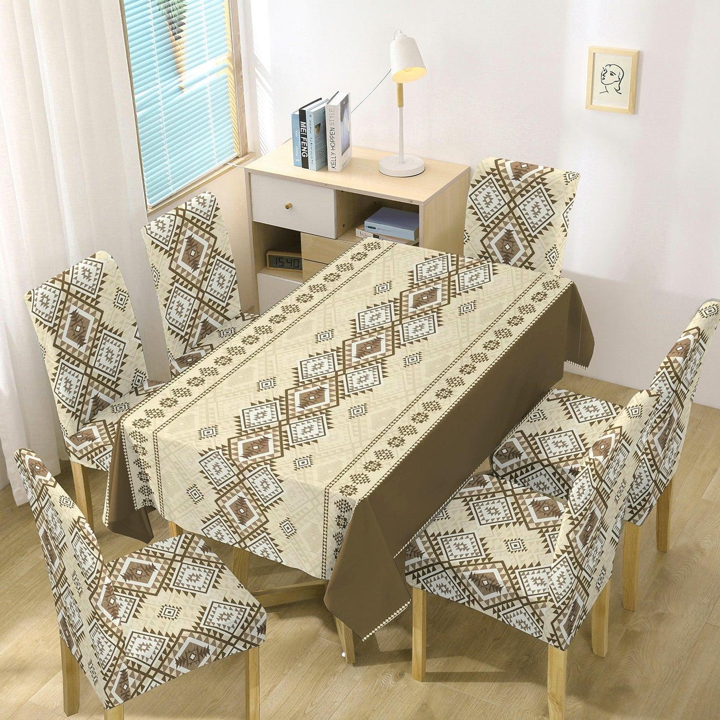 Moss Brown Printed Dining Table Cover with Chair Covers | 4/6 Seater - HOKIPO | Har Ghar ka Humsafar