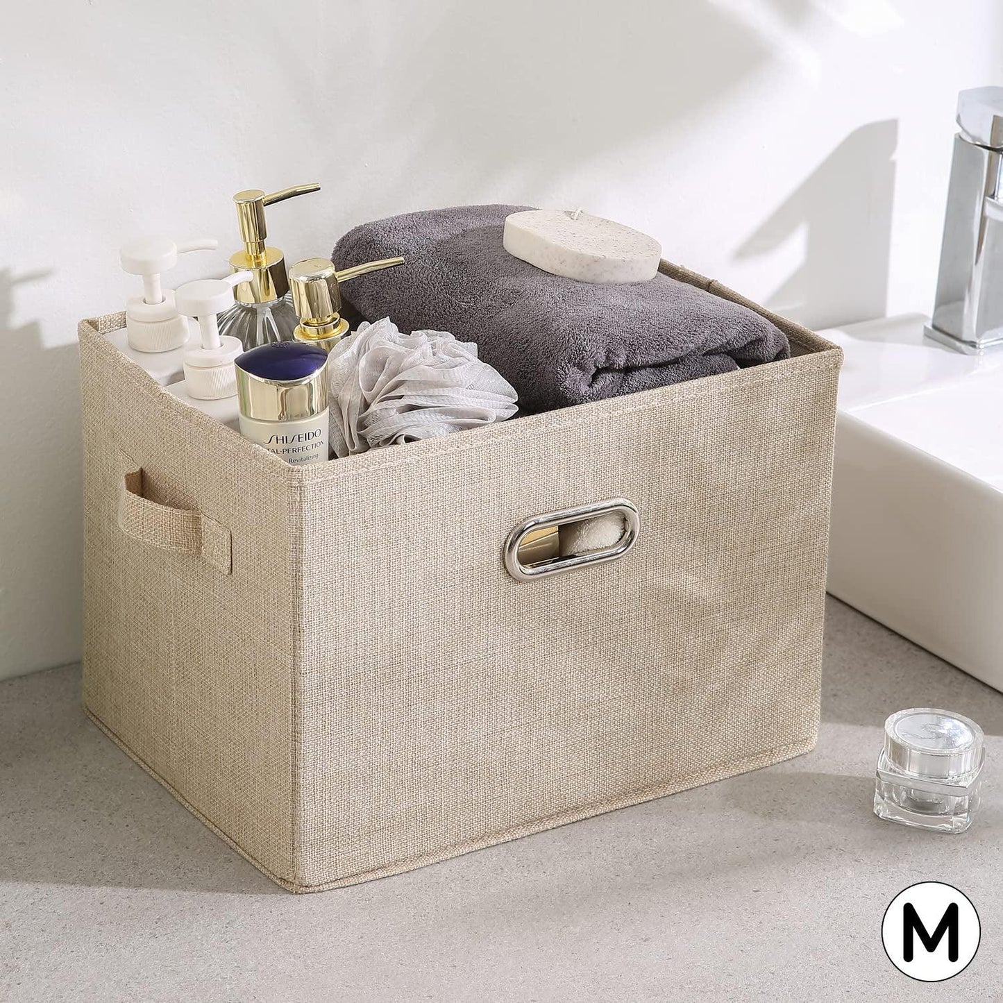 Multipurpose Foldable Storage Box with Lid, Medium 38x27x26 cm, Beige - HOKIPO | Har Ghar ka Humsafar