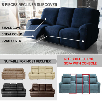 Navy Blue Elastic Jacquard Recliner Sofa Cover | Elastic & Anti - Slip - HOKIPO | Har Ghar ka Humsafar