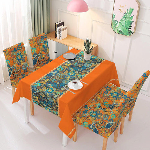 Orange Printed Dining Set Cover | 4/6 Seater