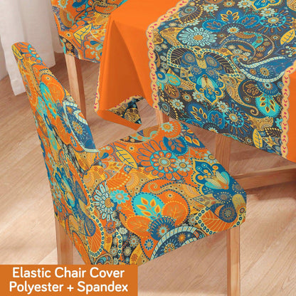 Orange Printed Dining Set Cover | 4/6 Seater - HOKIPO | Har Ghar ka Humsafar