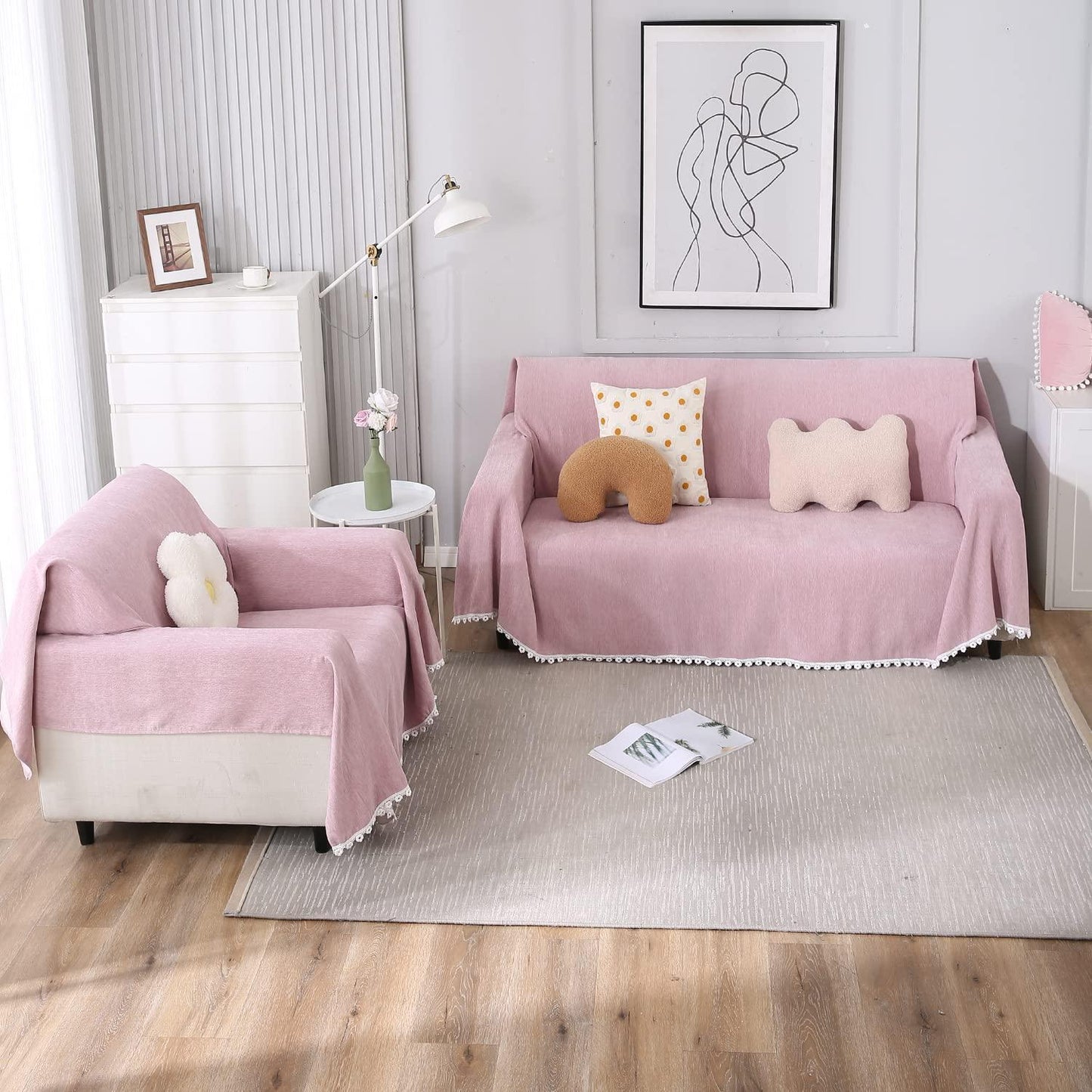 Pink, Soft & Pet Friendly Chenille Sofa Cover Throw - HOKIPO | Har Ghar ka Humsafar