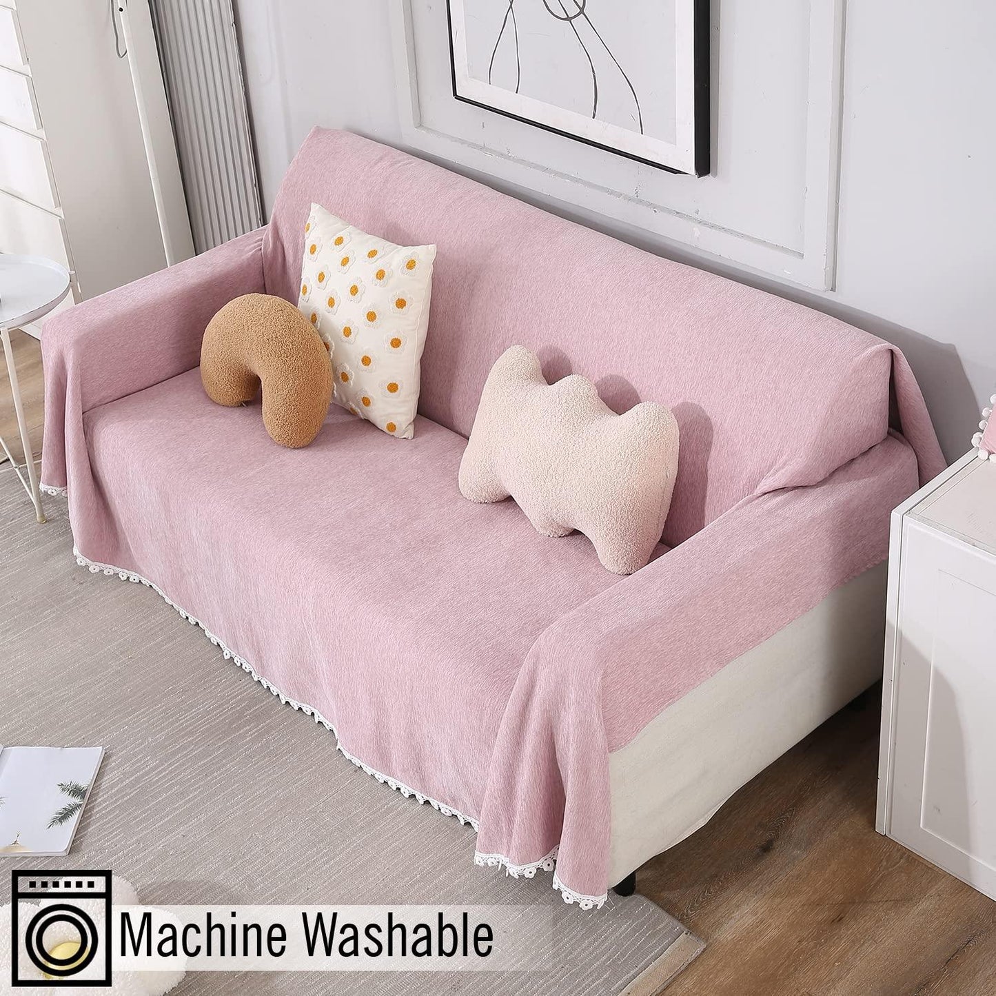 Pink, Soft & Pet Friendly Chenille Sofa Cover Throw - HOKIPO | Har Ghar ka Humsafar