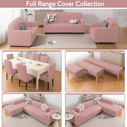 Aria Nova Bubble 2-Piece Stretchable L Shape Sofa Cover with Right Chaise, Tea Rose Pink