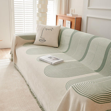 Pista Green, Abstract Line Print Chenille Sofa Throw | All - Season Fabric - HOKIPO | Har Ghar ka Humsafar