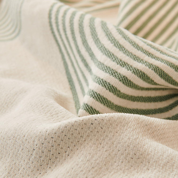 Pista Green, Abstract Line Print Chenille Sofa Throw | All - Season Fabric - HOKIPO | Har Ghar ka Humsafar