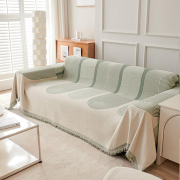 Pista Green, Abstract Line Print Chenille Sofa Throw | All - Season Fabric - HOKIPO | Har Ghar ka Humsafar