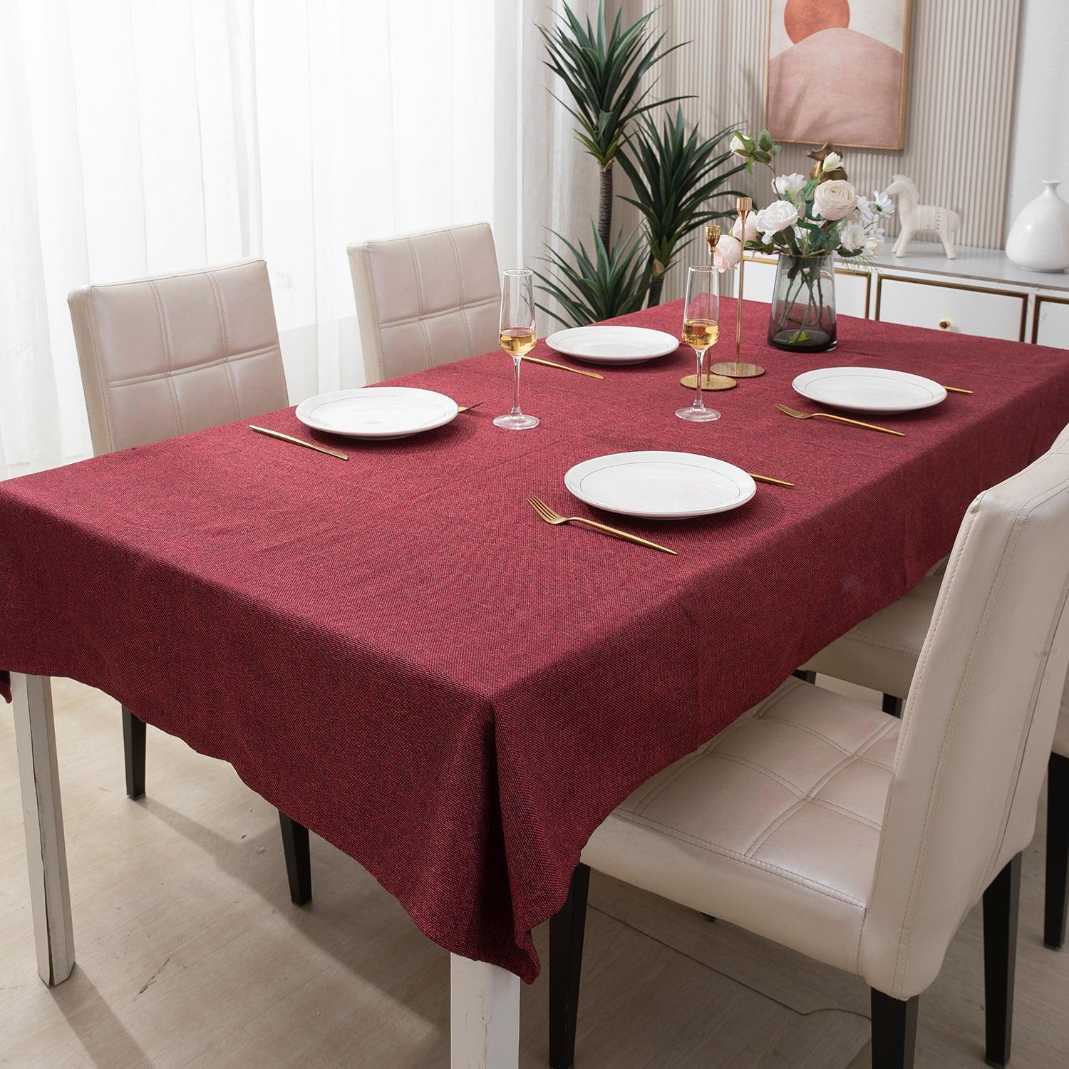 Poly Jute Dining Table Cover, Maroon - HOKIPO | Har Ghar ka Humsafar