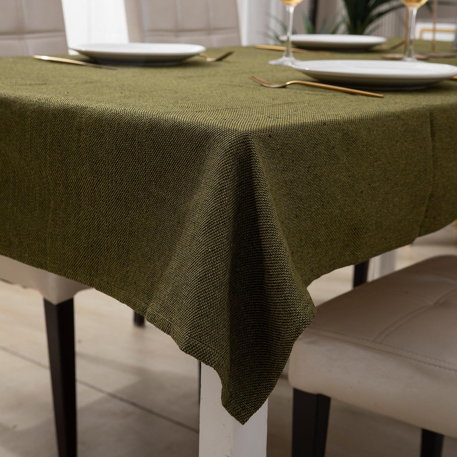 Poly Jute Dining Table Cover, Mehndi Green - HOKIPO | Har Ghar ka Humsafar