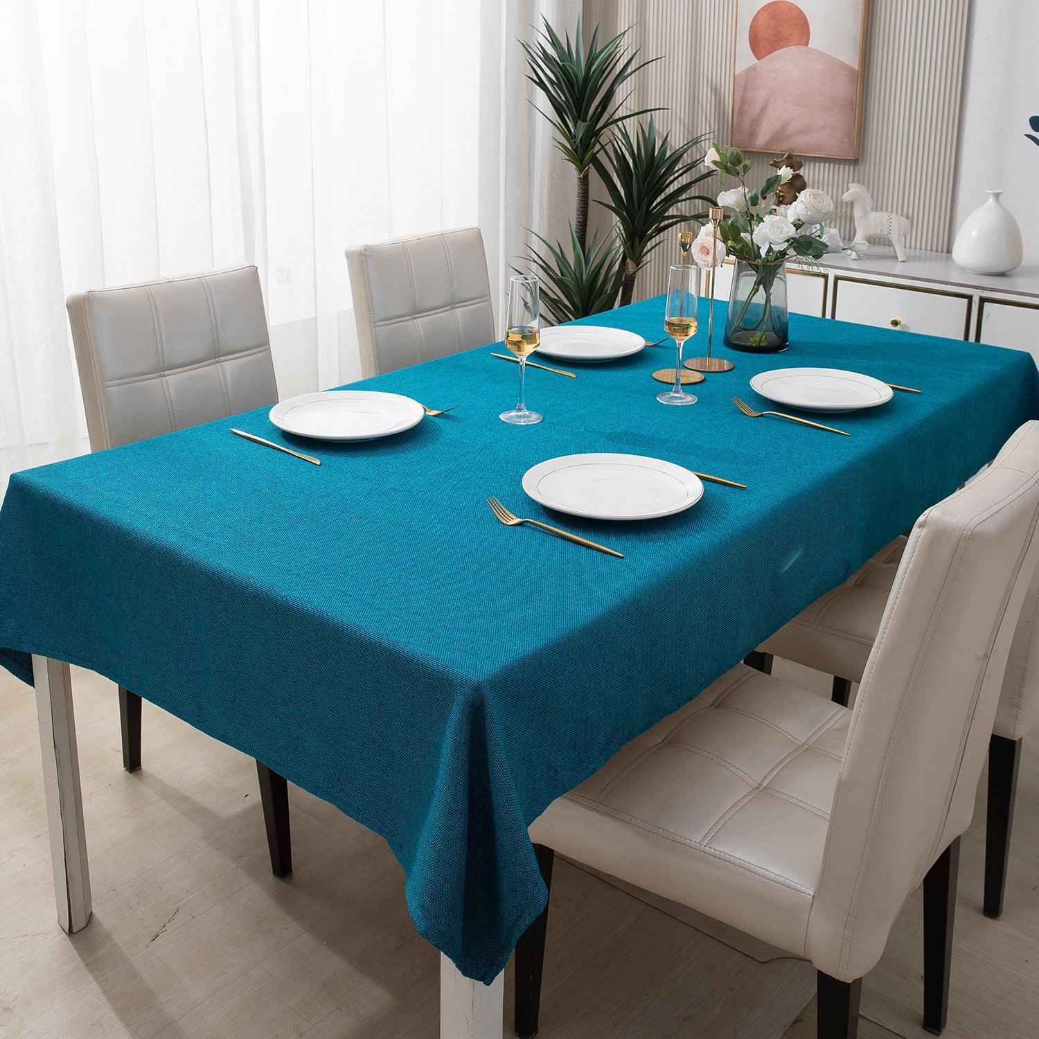 Poly Jute Dining Table Cover, Teal Blue - HOKIPO | Har Ghar ka Humsafar