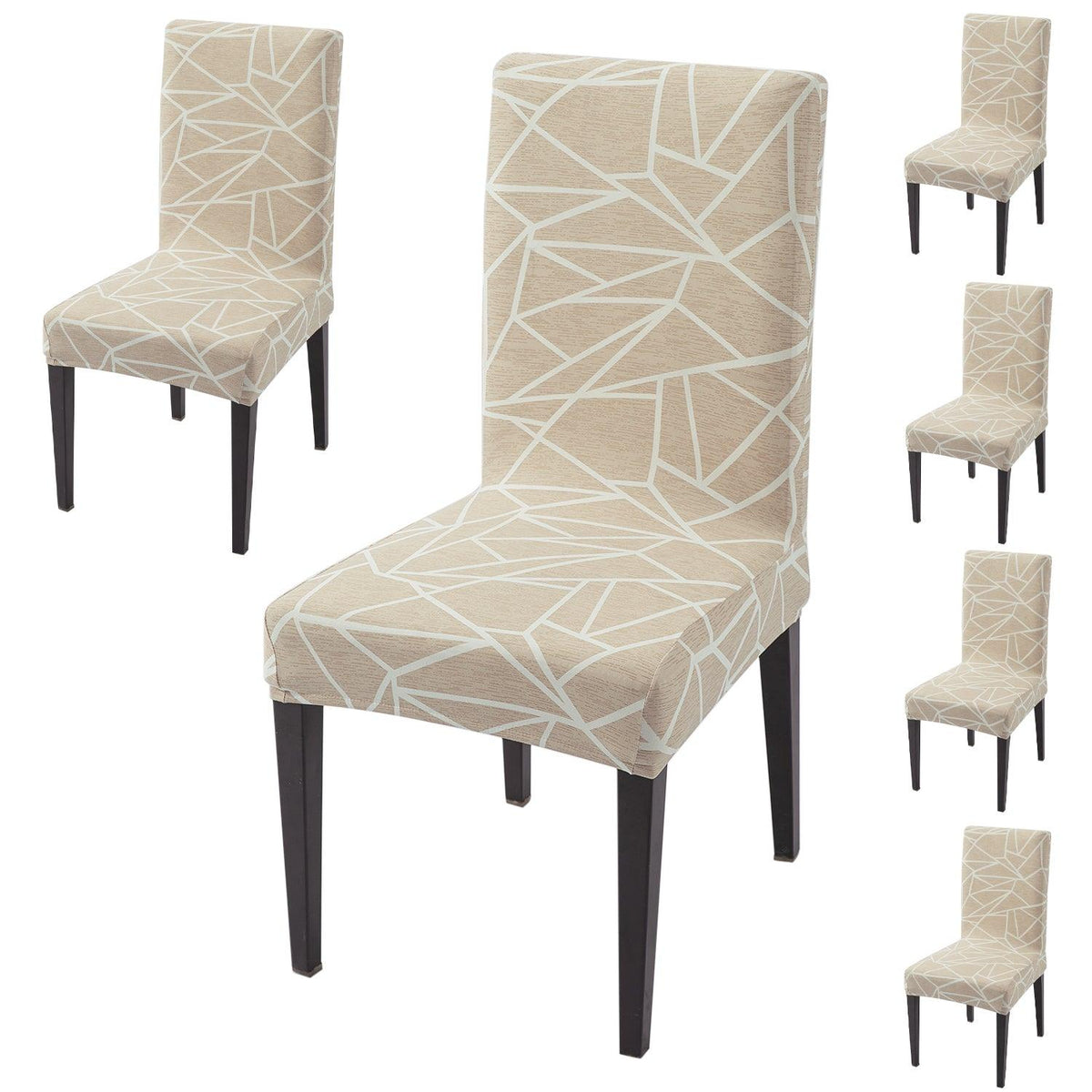 Beige Abstract Geometry Print dining chair covers set of 6