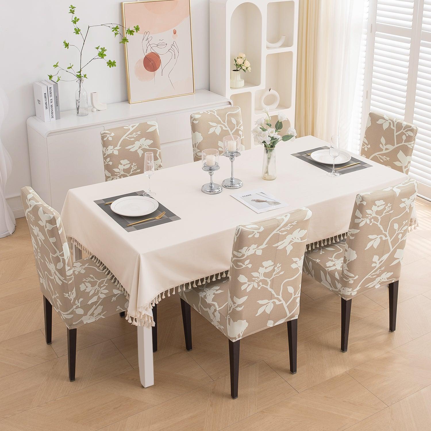 Buff Brown Sillehoute Floral Print elastic dining chair covers