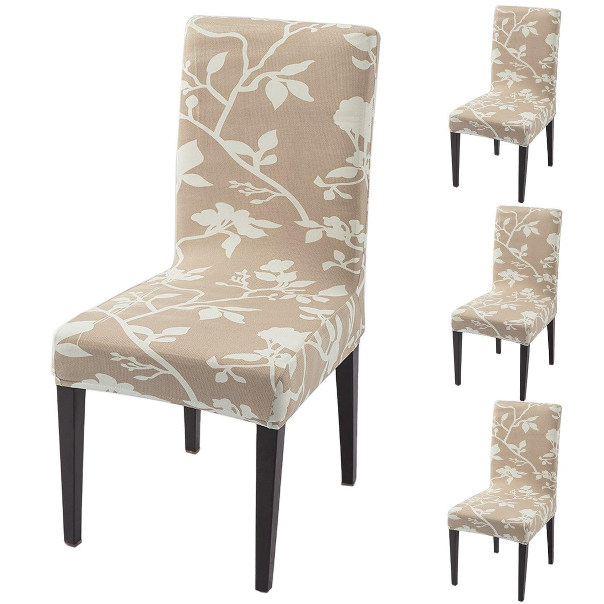Buff Brown Sillehoute Floral Print dining chair covers set of 4
