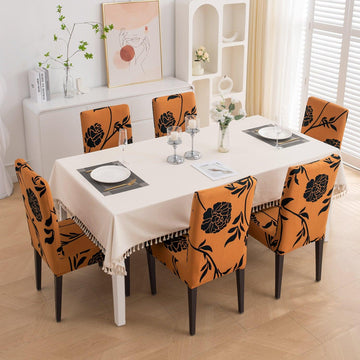 Copper Brown Floral Print chair covers for dining chairs