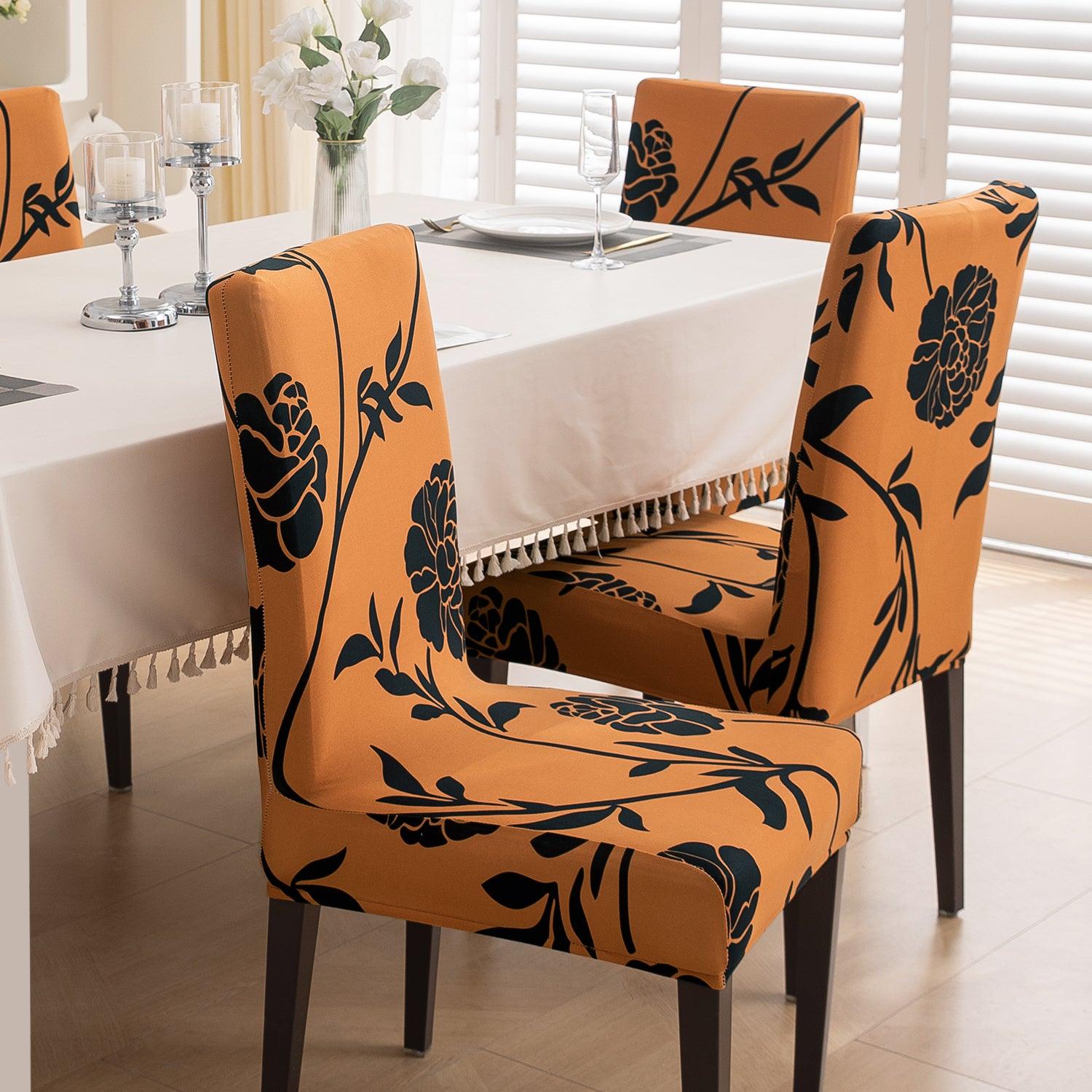 Copper Brown Floral Print dining table chair covers
