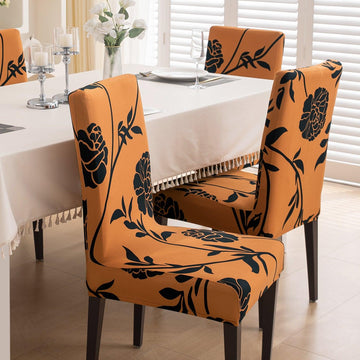 Copper Brown Floral Print dining table chair covers