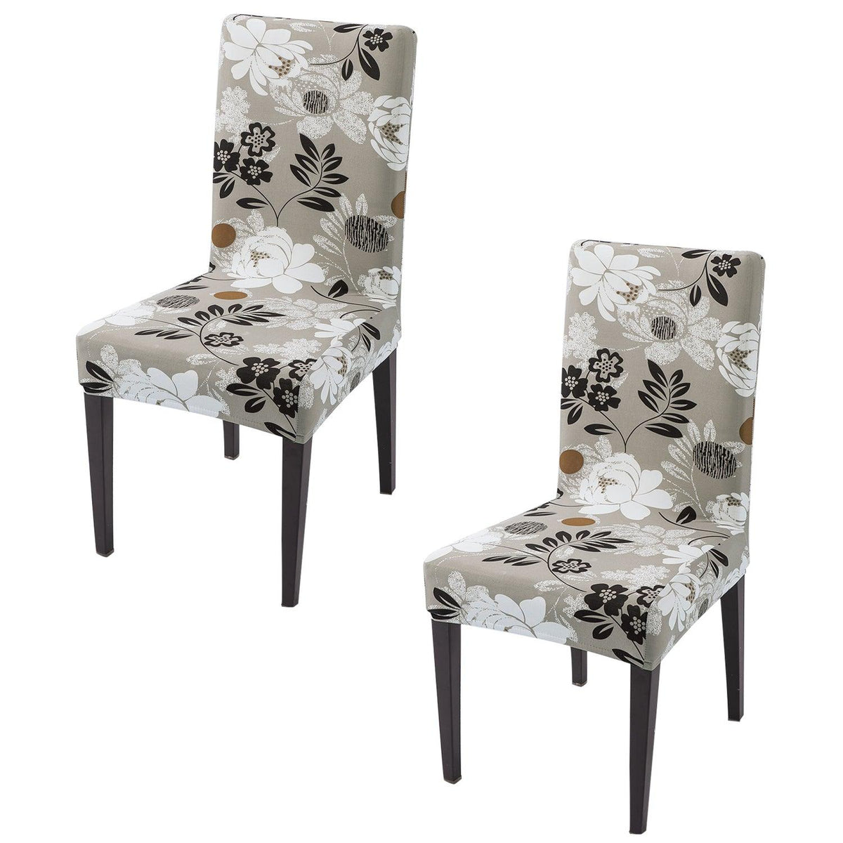Feather Brown Floral Print elastic chair covers set of 2