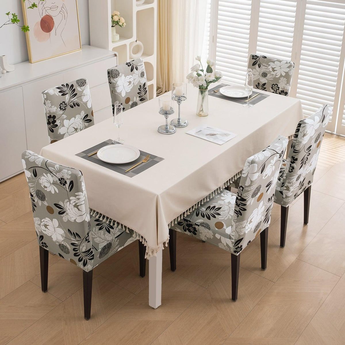 Feather Brown Floral Print chair covers for dining chairs