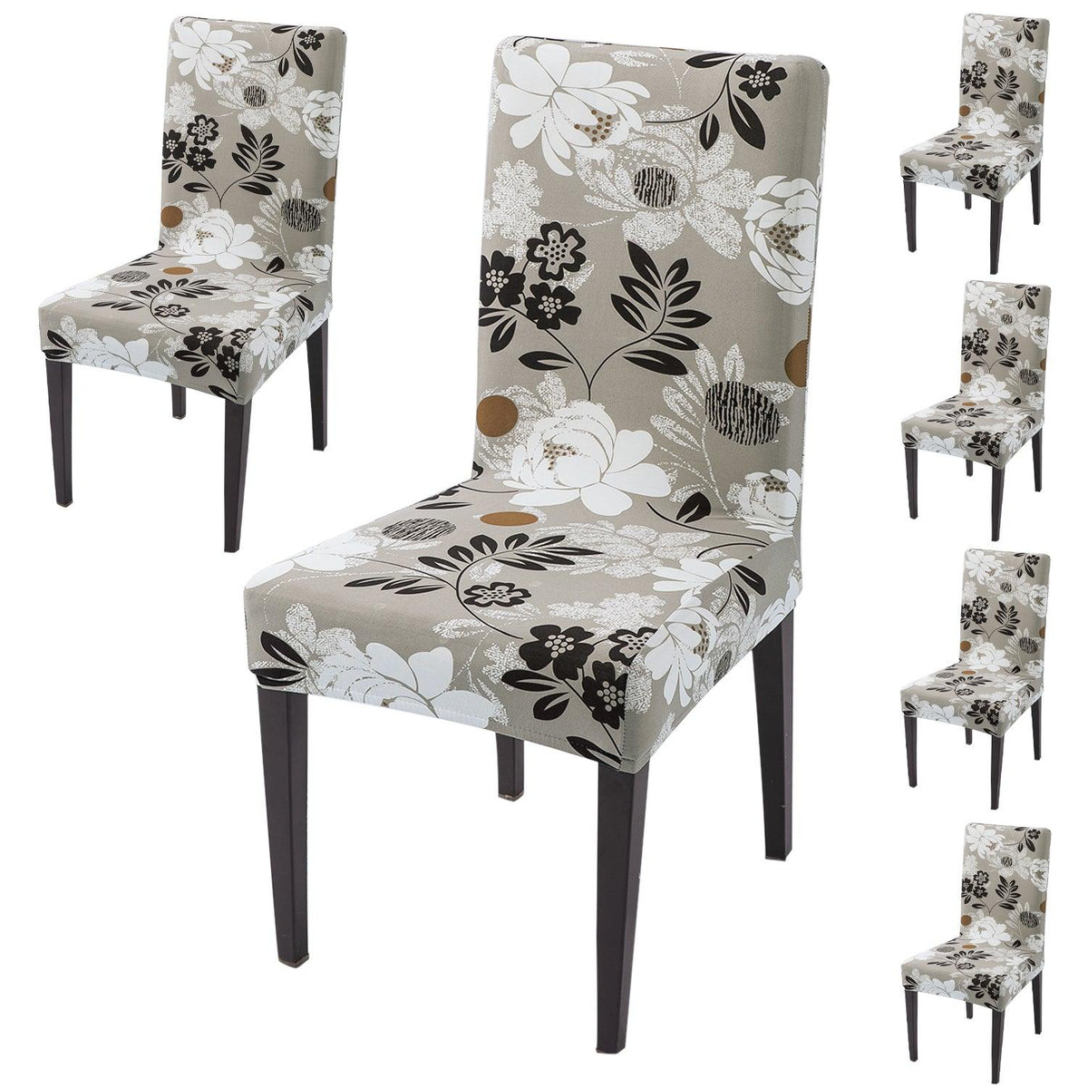 Feather Brown Floral Print dining chair cover 6 seater