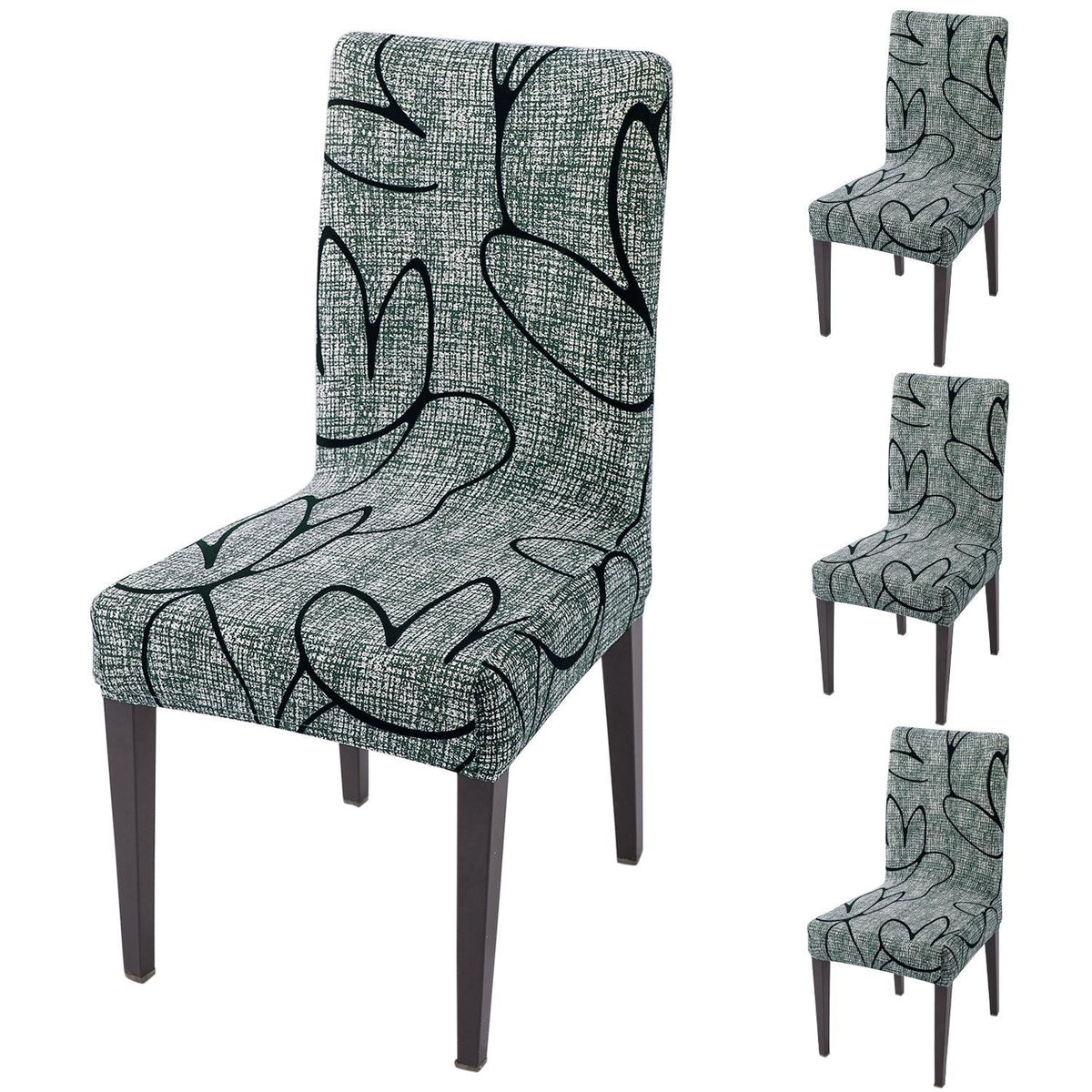 Intense Grey Abstract Floral Print dining chair covers set of 4