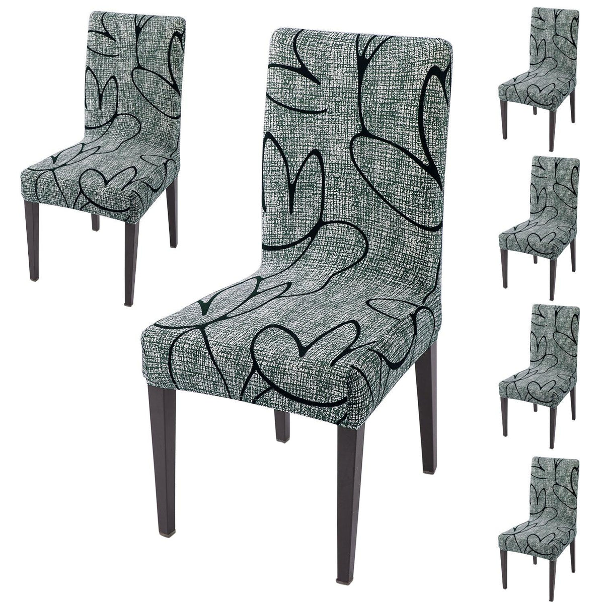 Intense Grey Abstract Floral Print dining chair cover 6 seater