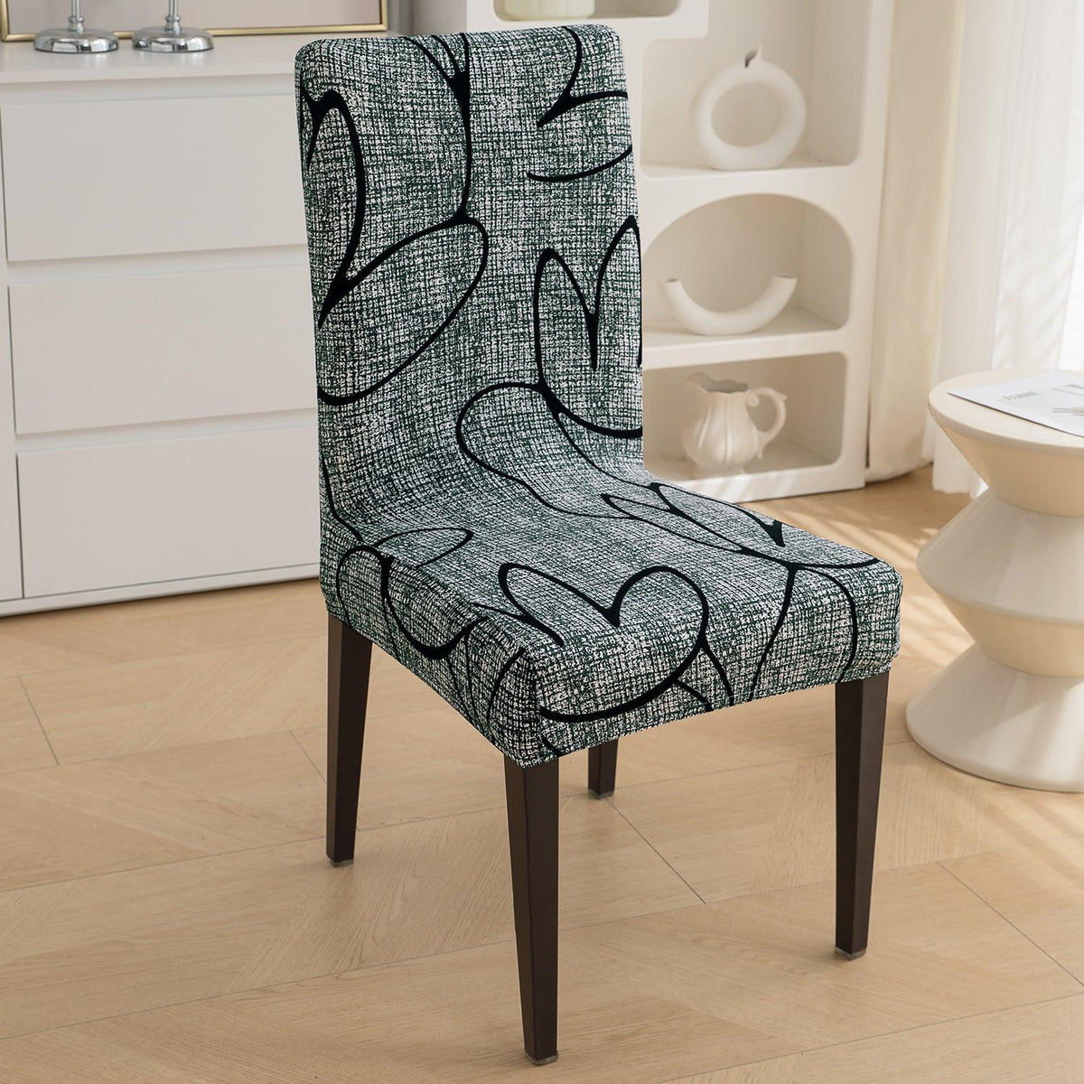 Intense Grey Abstract Floral Print chair covers​ Set