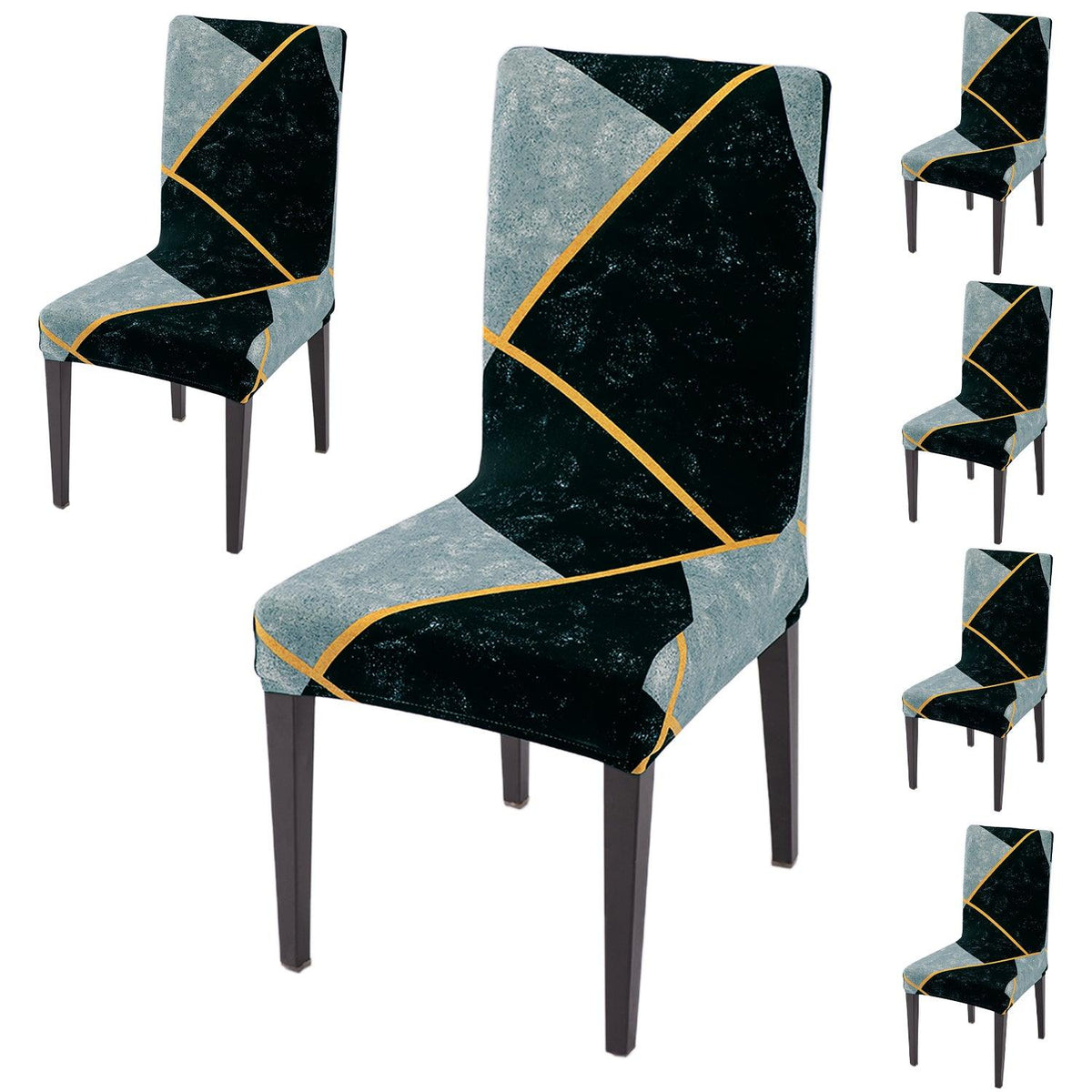 Multicolor Abstract Geometry Print dining chair covers set of 6