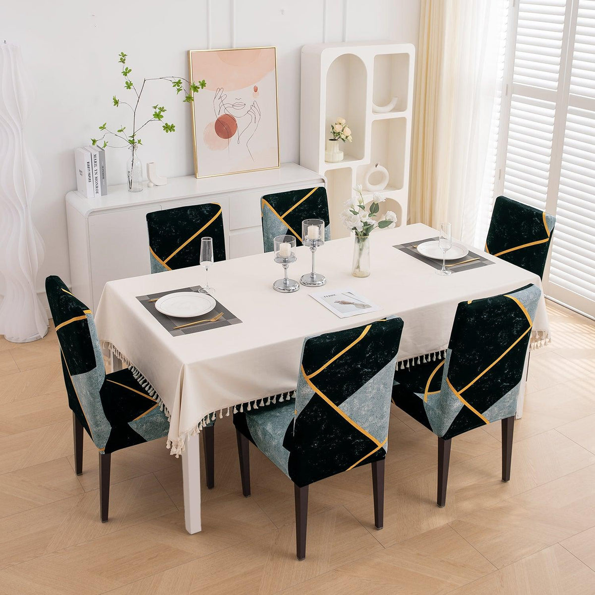 Multicolor Abstract Geometry Print chair Covers in set of 1,2,4, & 6 (edited) 