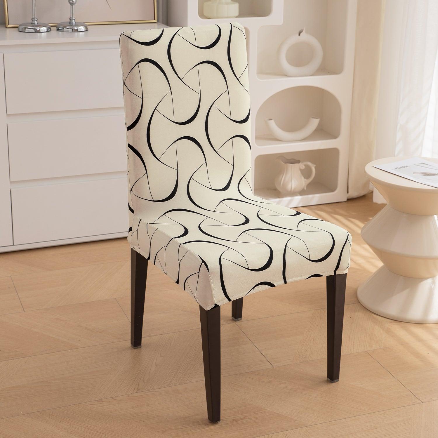 Natural Beige Abstract Art Print chair covers​ Set