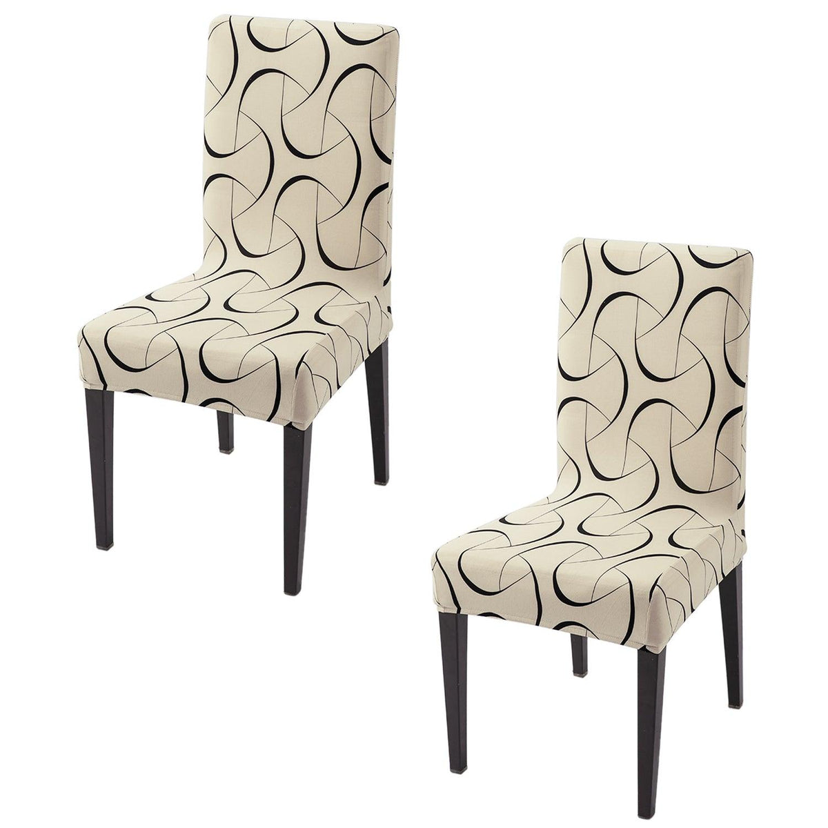 Natural Beige Abstract Art Print elastic chair covers set of 2