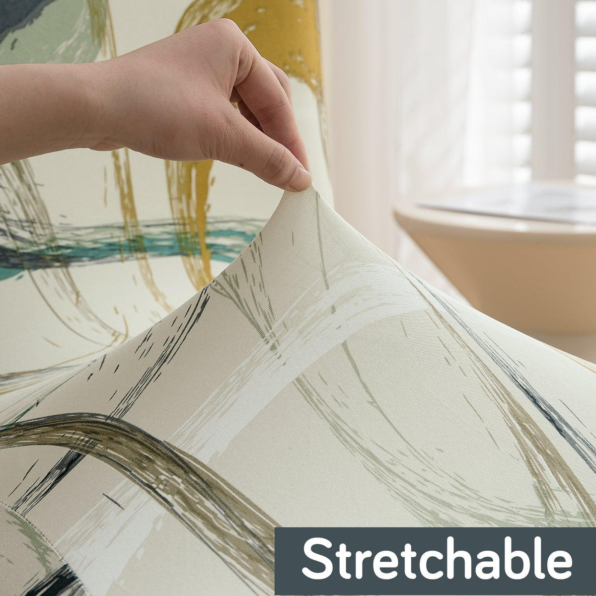 Parchement Beige Abstract Art Print stretchable dining chair covers