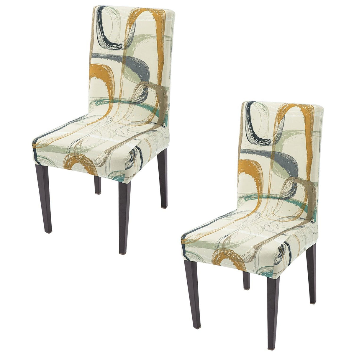 Parchement Beige Abstract Art Print elastic chair covers set of 2