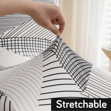 Snow White Black Geometry Print stretchable dining chair covers
