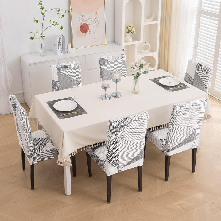 Snow White Black Geometry Print dining chair cover 6 seater