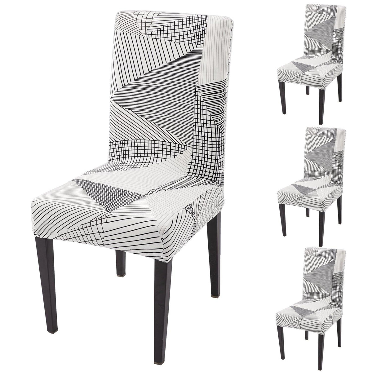 Snow White Black Geometry Print dining chair covers set of 4